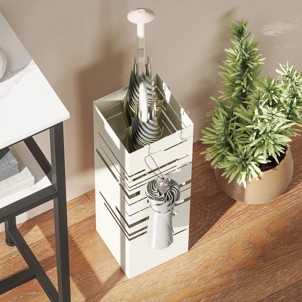 Portaombrelli con Vassoio e Ganci ¨C Minimal ¨C Beige 15.5x15.5x49 cm