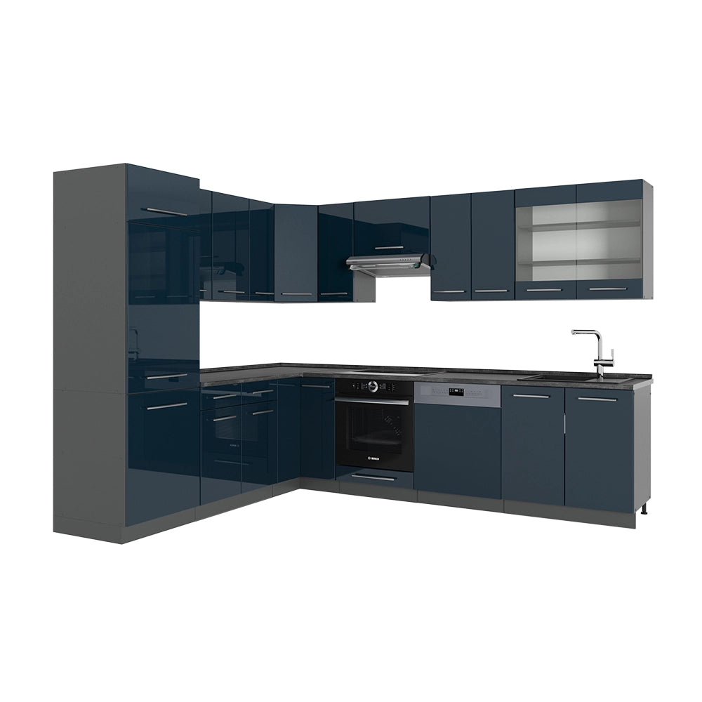 Cucina angolare completa Fame-Line Blu scuro lucido/Antracite 287 x 60 cm, PL Antracite Vicco