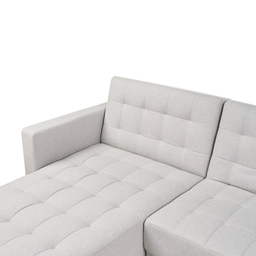 Divano letto ad angolo in tessuto trapuntato in velluto grigio chiaro moderno a forma di U componibile a 5 posti con chaise longue