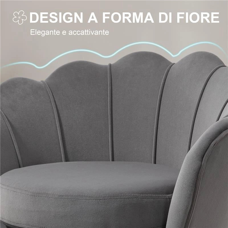 POLTRONA VINTAGE DI DESIGN IN VELLUTO, POLTRONCINA DA CAMERA CON SCHIENALE ALTO 76X67X74CM