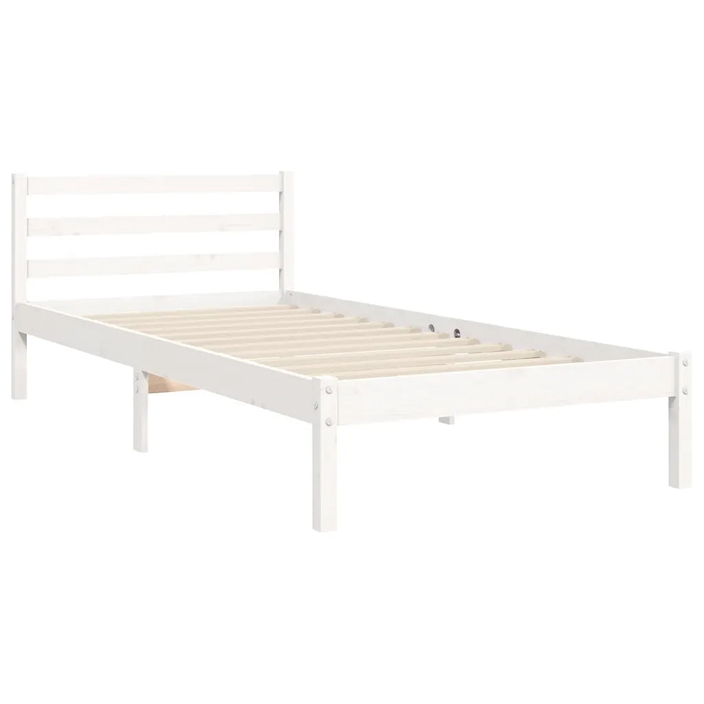 Giroletto con Testiera-Struttura Letto con testiera Bianco Single in Legno Massello 148148
