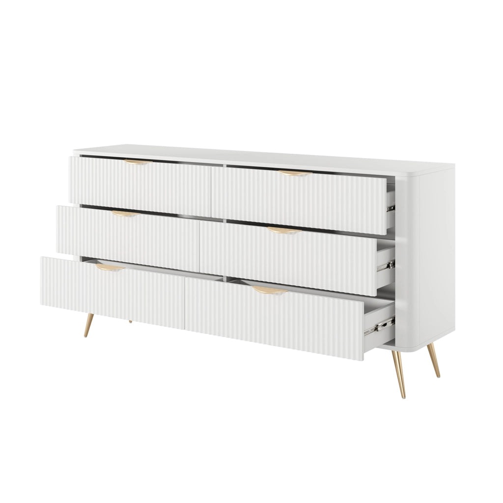 Madia Hali, Credenza 6 Cassetti, 163x38x81h cm Bianco