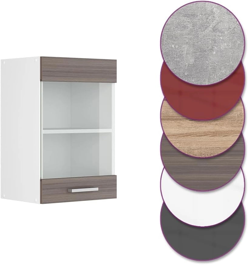Mobile da cucina in vetro R-Line, Grigio nobile, 40 cm, per la libera combinazione all'interno di sistemi cucina modulari