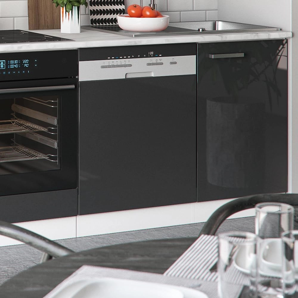 Cucina componibile Optima, Antracite lucido/bianco, 270 cm senza piano di lavoro con striscia LED, adatto per disposizione e ampliamento personalizzati