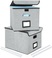 Archivio 2-in-1 con coperchio, scatola per documenti A4 in stile lino, con pannelli in fibra e carta, adatta per uso domestico e ufficio, scatola per documenti (Grigio-2pz)