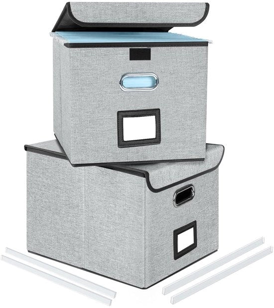 Archivio 2-in-1 con coperchio, scatola per documenti A4 in stile lino, con pannelli in fibra e carta, adatta per uso domestico e ufficio, scatola per documenti (Grigio-2pz)