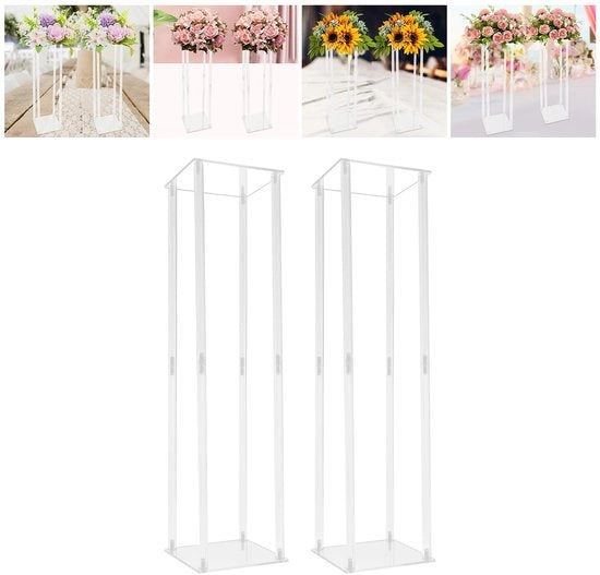 Display 2 in 1 trasparente 80 cm, 20x20 cm, base per fiori, stand per fiori di cristallo, base per decorazioni, base per feste