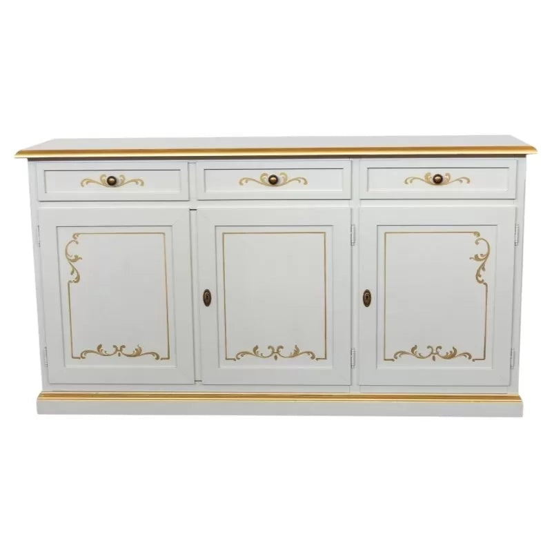 Credenza 3 porte legno shabby avorio decori filo oro 156x42x86 - Mobili 2G