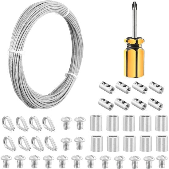 Cavo a filo di acciaio inox 304 con 7 strati di fili, 2 mm, 20 m, rivestito in vinile, con anello di contrazione in alluminio e nucleo in acciaio inox per guide per luci, linee per appendiabiti e attrezzature per esterni.