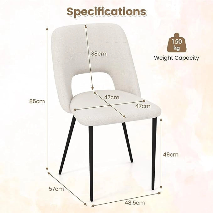 Set di 2 Sedie da Pranzo, 2 Sgabelli Alti da Bar, Sedia Imbottita con Schienale Vuoto e Gambe in Metallo, Set di Sedie da Cucina, Portata 150 kg, 48,5 x 57 x 85 cm