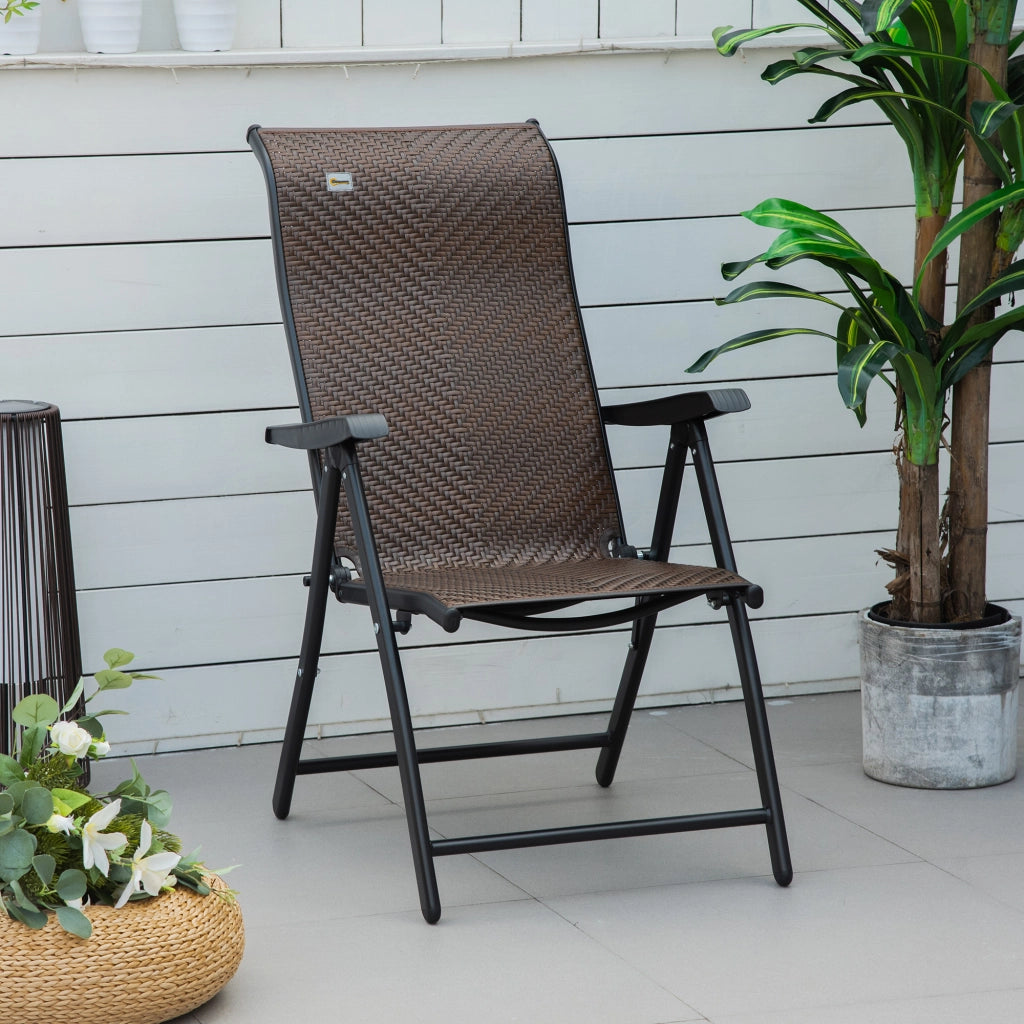 Sedia da giardino pieghevole in polyrattan con schienale regolabile ¨C zephmum ¨C marrone+nero 58x71x111cm