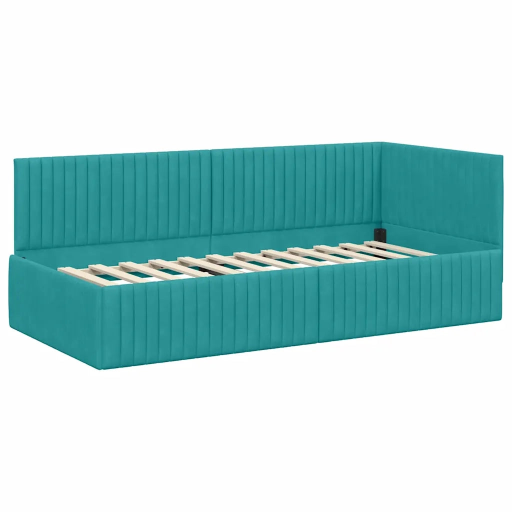 Cornice del letto ad angolo Turchese 90 cm x 200 cm Velluto 42016274