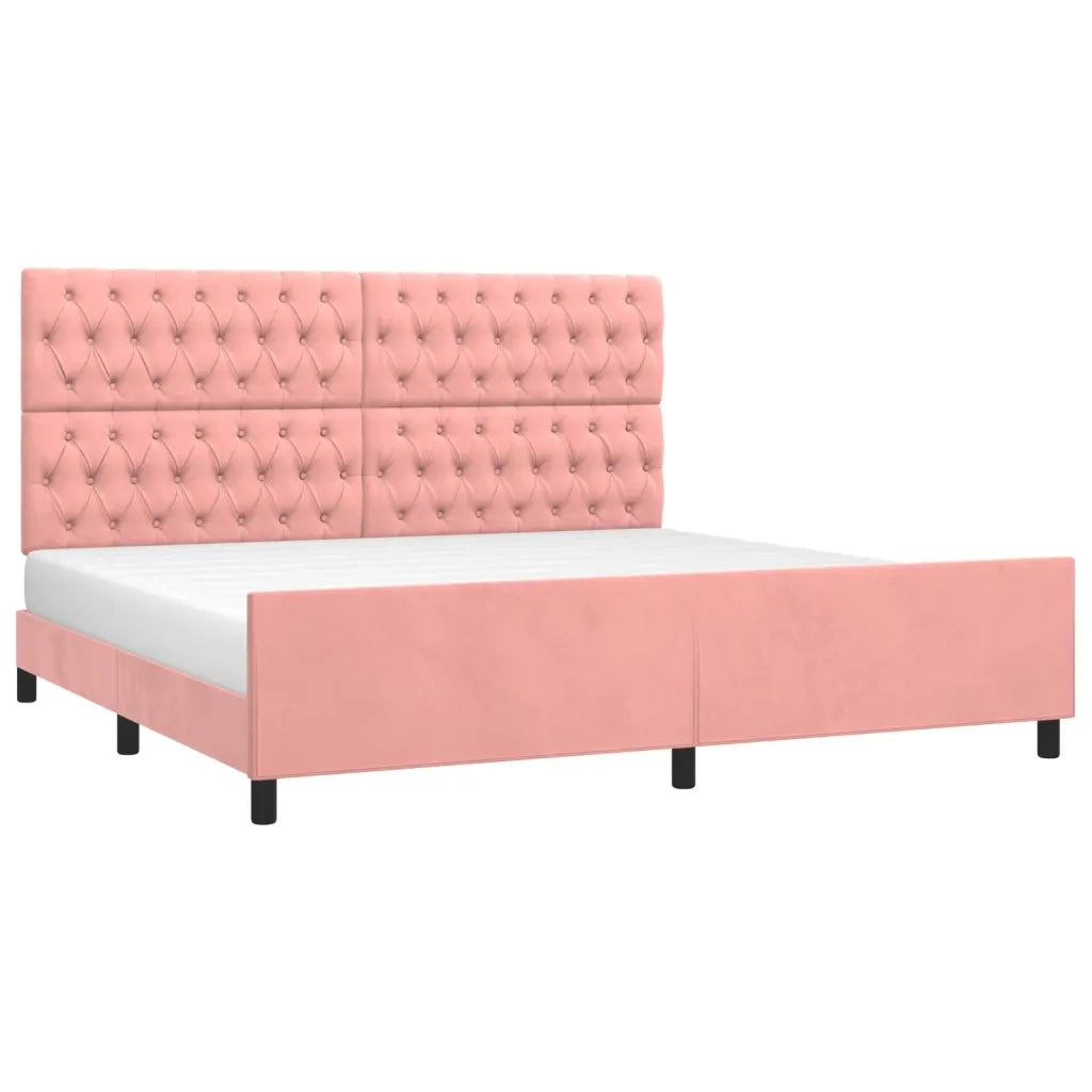 Letto matrimoniale | Letto per adulti | Giroletto con Testiera Rosa 200x200 cm in Velluto