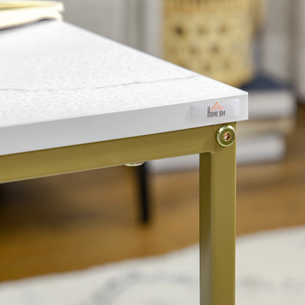 EasyComfort Tavolino da Salotto Set 2 Pezzi Impilabile con Piano in Truciolato e Struttura in Acciaio, Bianco e Oro