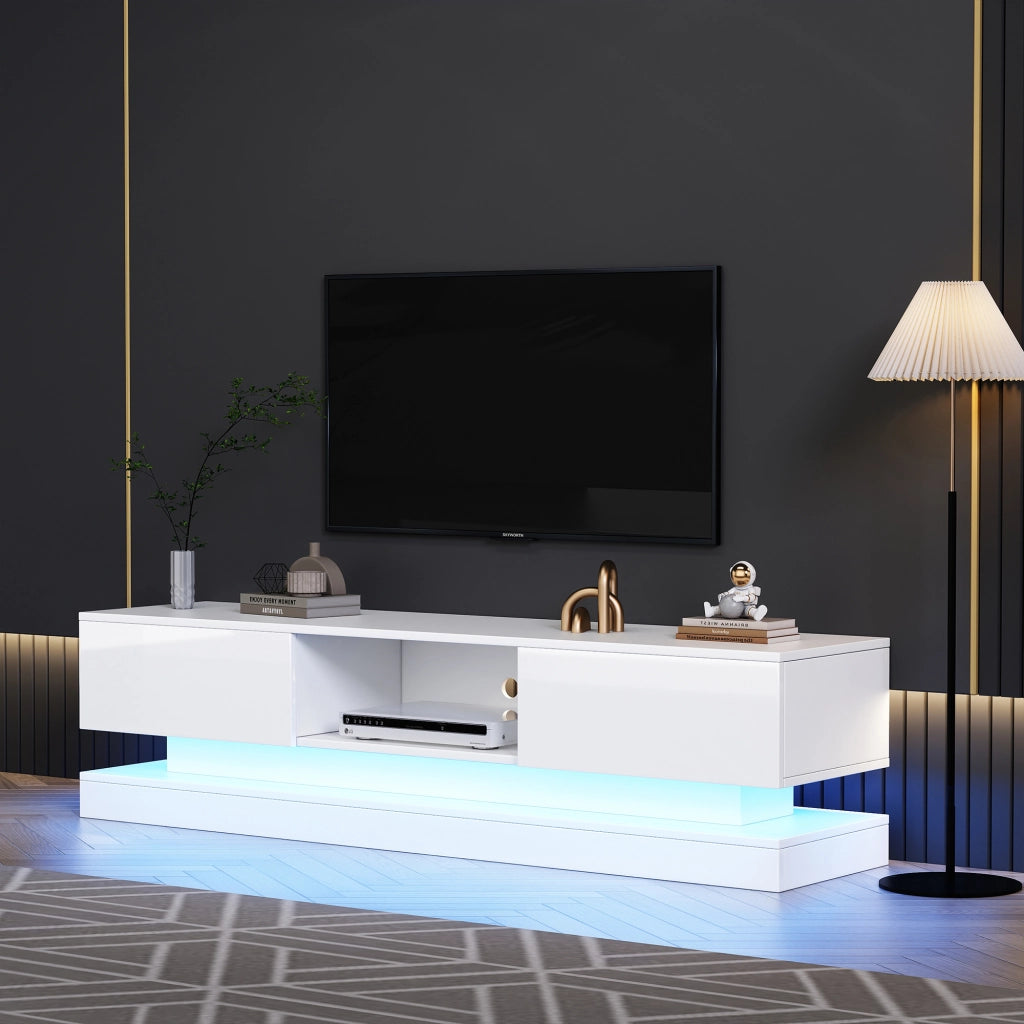 Mobile TV LED con 2 cassetti e 60 pollici per soggiorno bianco lucido