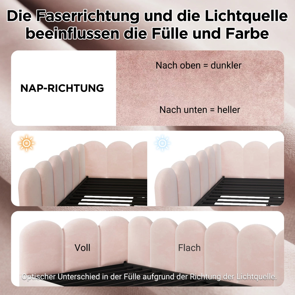Tagesbett con funzione contenitore velluto rosa 90x200 cm