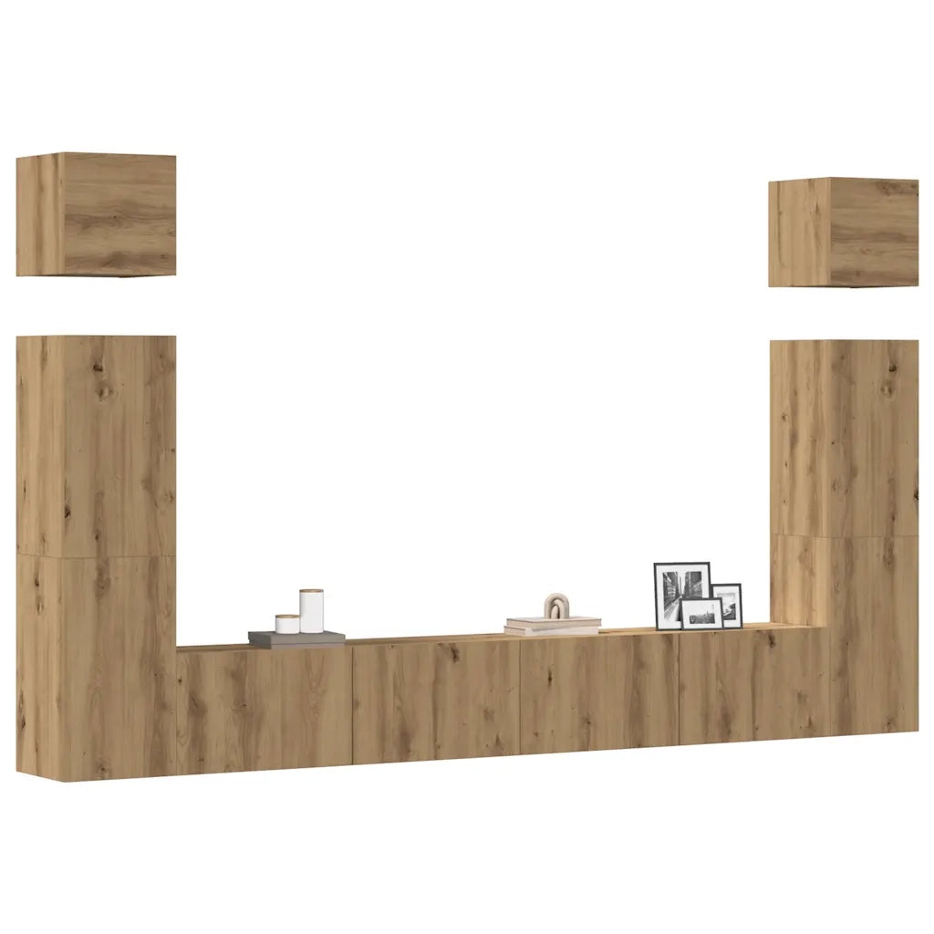 Set Mobile TV 6 pz Montato a Parete Rovere in Legno Multistrato 3329142