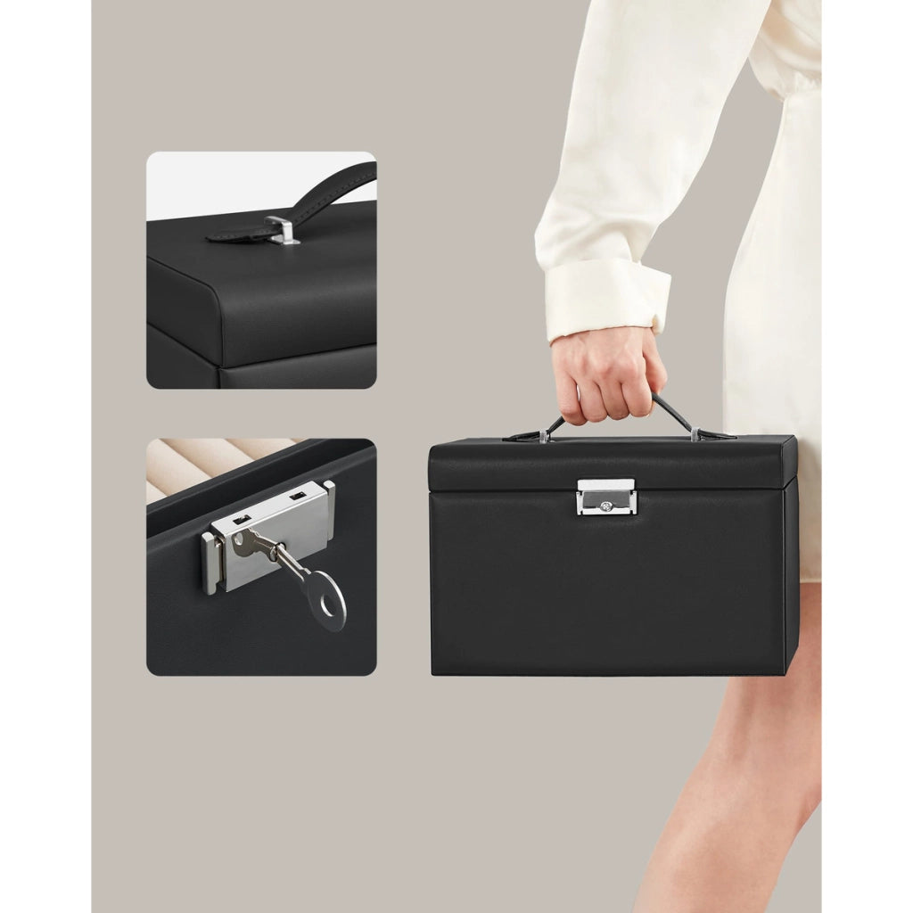 Cofanetto Portagioie Elegance Nero con Specchio e Mini Set da Viaggio