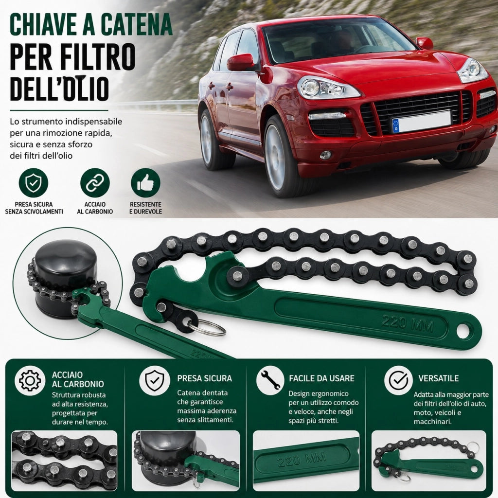 Chiave a Catena 9 Pollici per Filtro Olio Gasolio Auto e Moto Smontaggio 05041