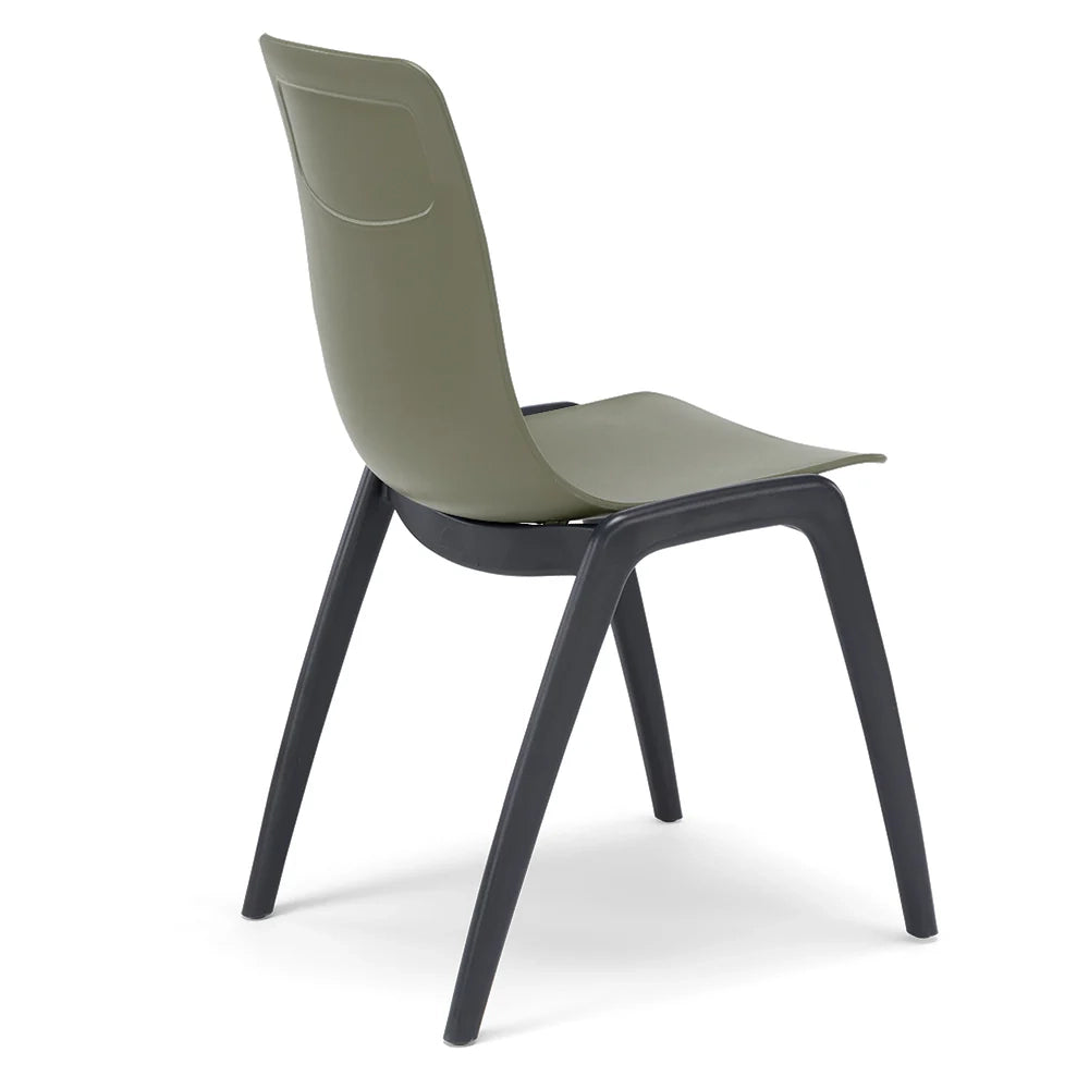 Set 2 sedie in tecnopolimero Dalia L colore Verde Oliva, 100% MADE IN ITALY, gambe Antracite, impilabile, design moderno ideale per sala da pranzo, cucina, soggiorno, ufficio, camera per bambini