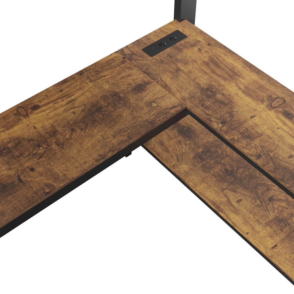 DESMIU Letto a soppalco 140 × 200 cm 2 posti con scrivania ad angolo, LED, USB, Type-C e vani, senza materasso