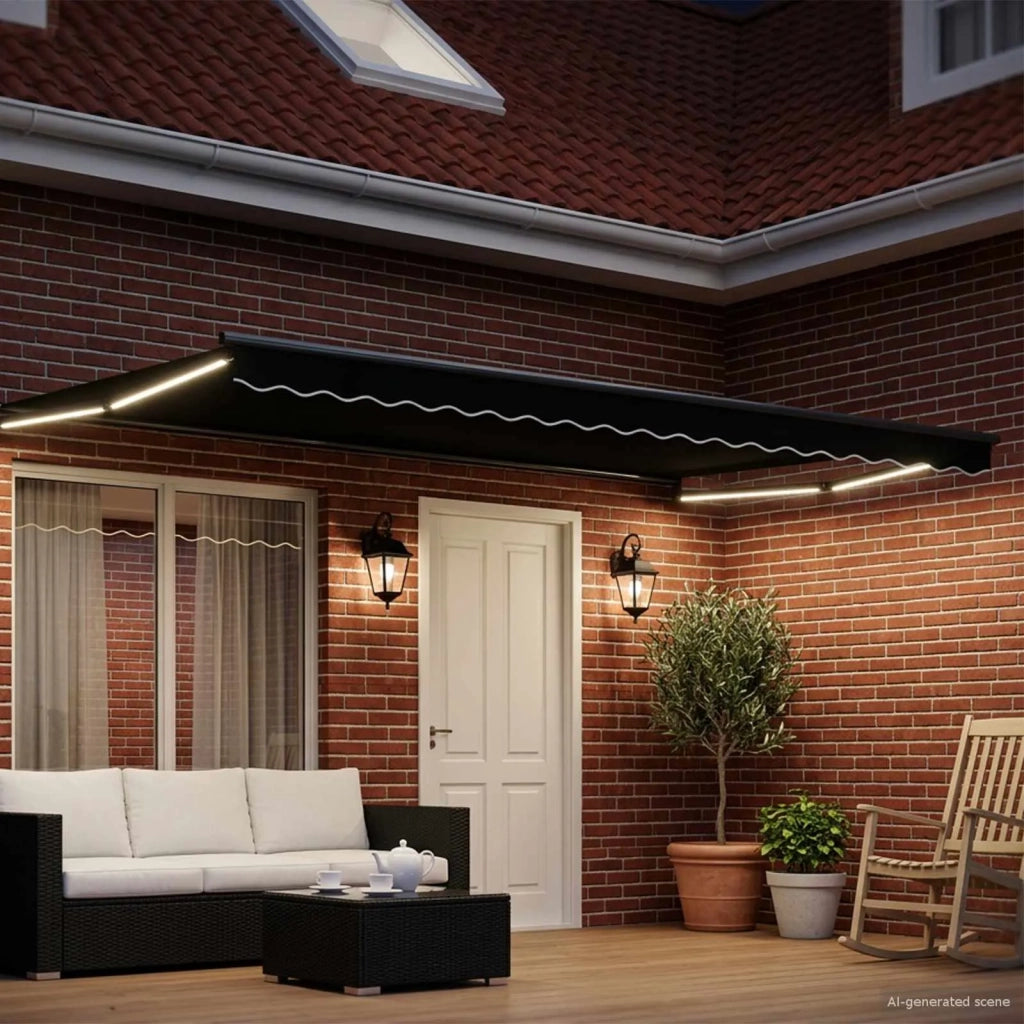 Tenda retrattile manuale con LED Nero e antracite 4 × 3 m 3419467