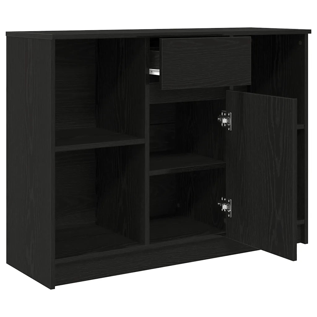 Credenza con Cassetto-Buffet-Armadio da cucina Rovere Nero 101x35x76cm Legno Multistrato