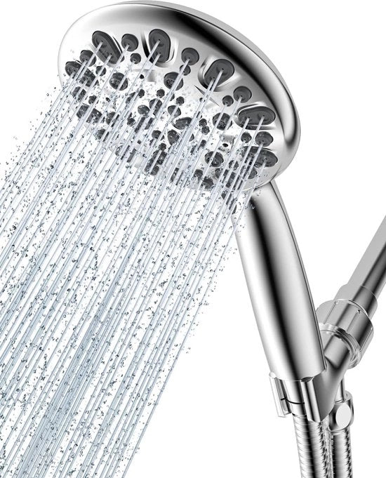 Douchekop universale 5 pollici, con 7 tipi di getto, senza tubo, idoneo per risparmio d'acqua, finitura cromata.