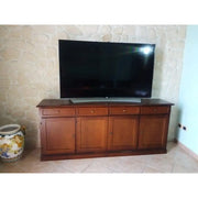 shopinnovativo Credenza color noce con 4 ante e 4 cassetti, in stile classico,Â  in legno e mdf con rifinitura in noce lucido 205x42x85