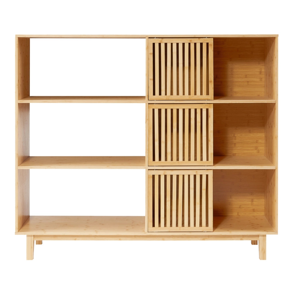 Libreria Bassa Ypäjä in Bambù con Sportelli Scorrevoli 128x147x39 cm [en.casa]