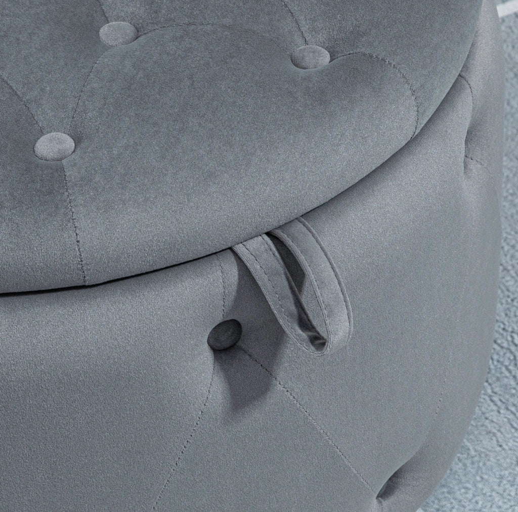 Pouf contenitore rotondo imbottito in poliestere grigio