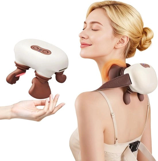Massaggiatrice per mano riscaldante - Massaggiatore bionico per testa, mano, collo e spalle - Massaggiatore per trapezius - Massaggio con acupressione - Senza cavo - Terapia con luce verde/rossa massaggiatrice per spalle - Modello: Gebroken wit