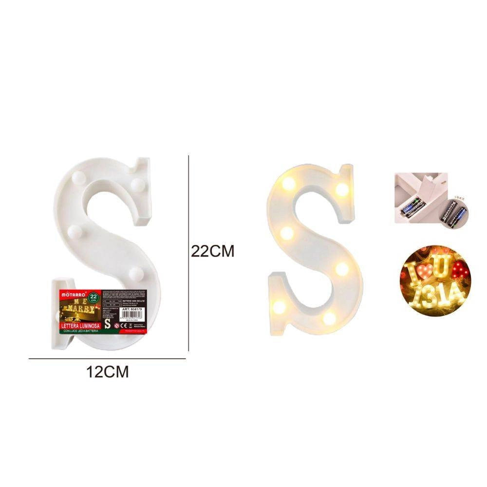 Trade Shop - Lettera S Luminosa Con Luci Led A Batteria Decorazioni Per La Casa Dim. 22 Cm -
