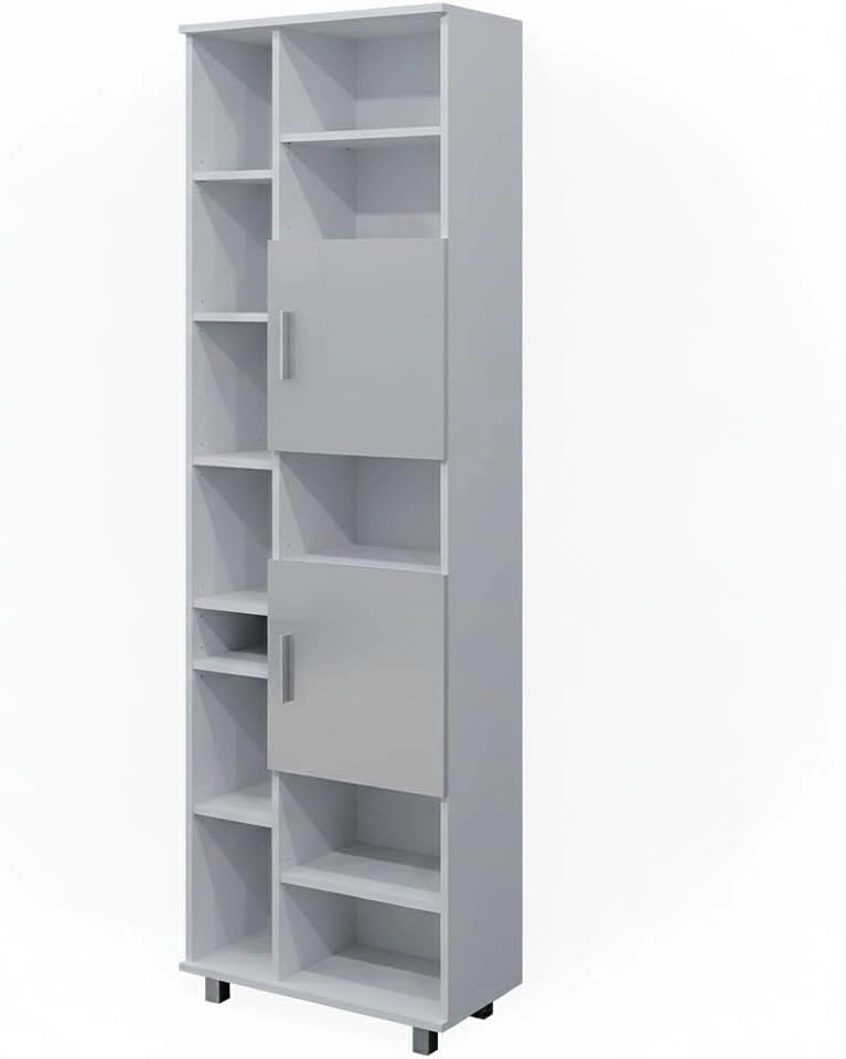 Mobile bagno alto Ilias, Bianco lucido, 60 x 190 cm, con ripiani regolabili per una conservazione ordinata