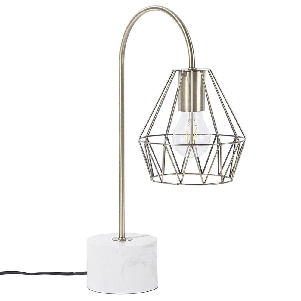 Lampada da Tavolo Lampada da Tavolo Ottone Metallo Diamante Gabbia Paralume Base Rotonda Effetto Marmo