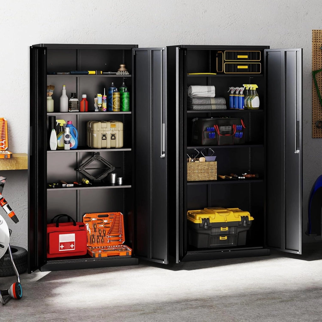 Armadietto da ufficio in acciaio a 5 ripiani con serratura, 4 ripiani regolabili e 2 ante, mobile ausiliario per ufficio, officina, 180 x 80 x 40 cm