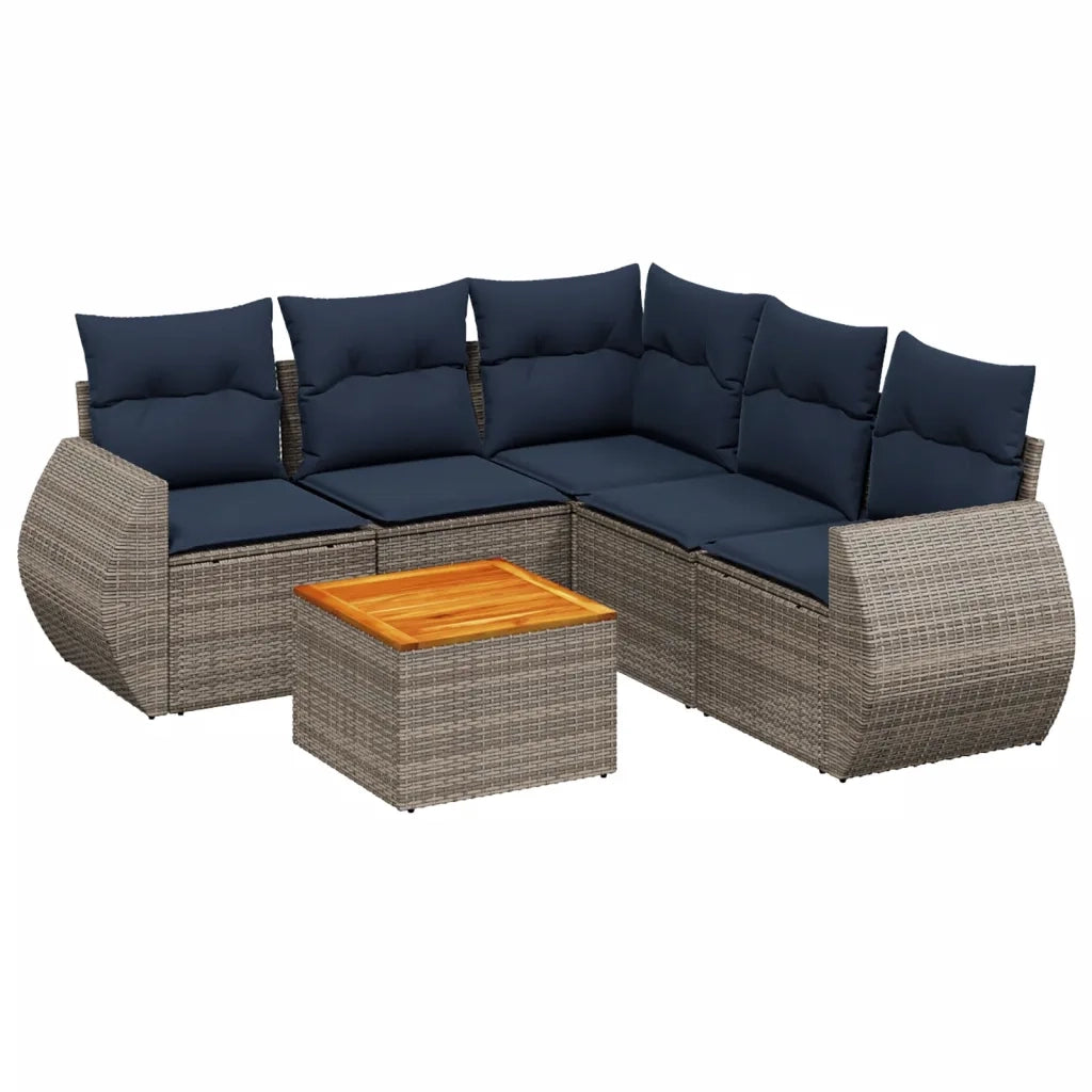 Set Divani da Giardino 6 pz con Cuscini Grigio in Polyrattan 3225004