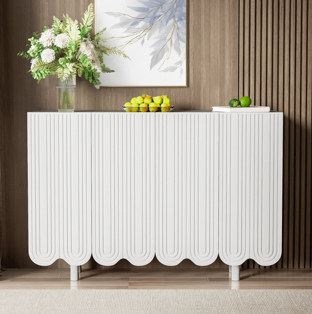 Credenza bianca 120 cm - 4 ante scolpite, ripiani interni