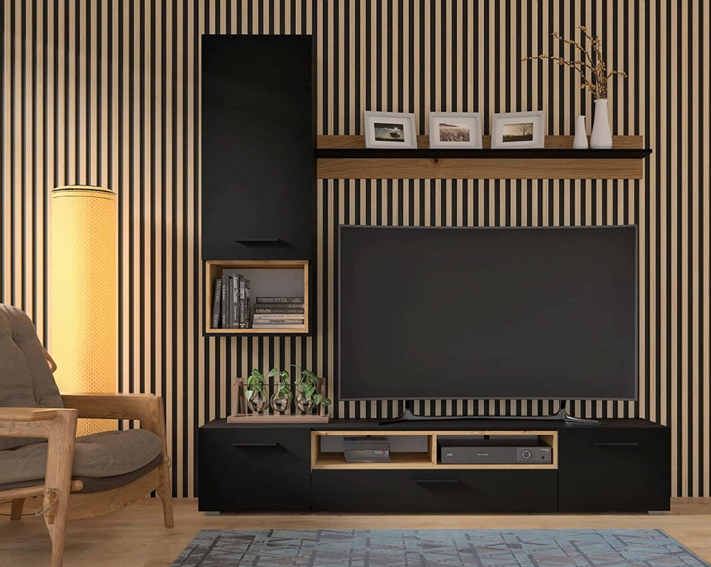 MOBILE SCAFFALE LIBRERIA SOSPESO SOGGIORNO ANETTE 115x20x20cm NERO OPACO ROVERE