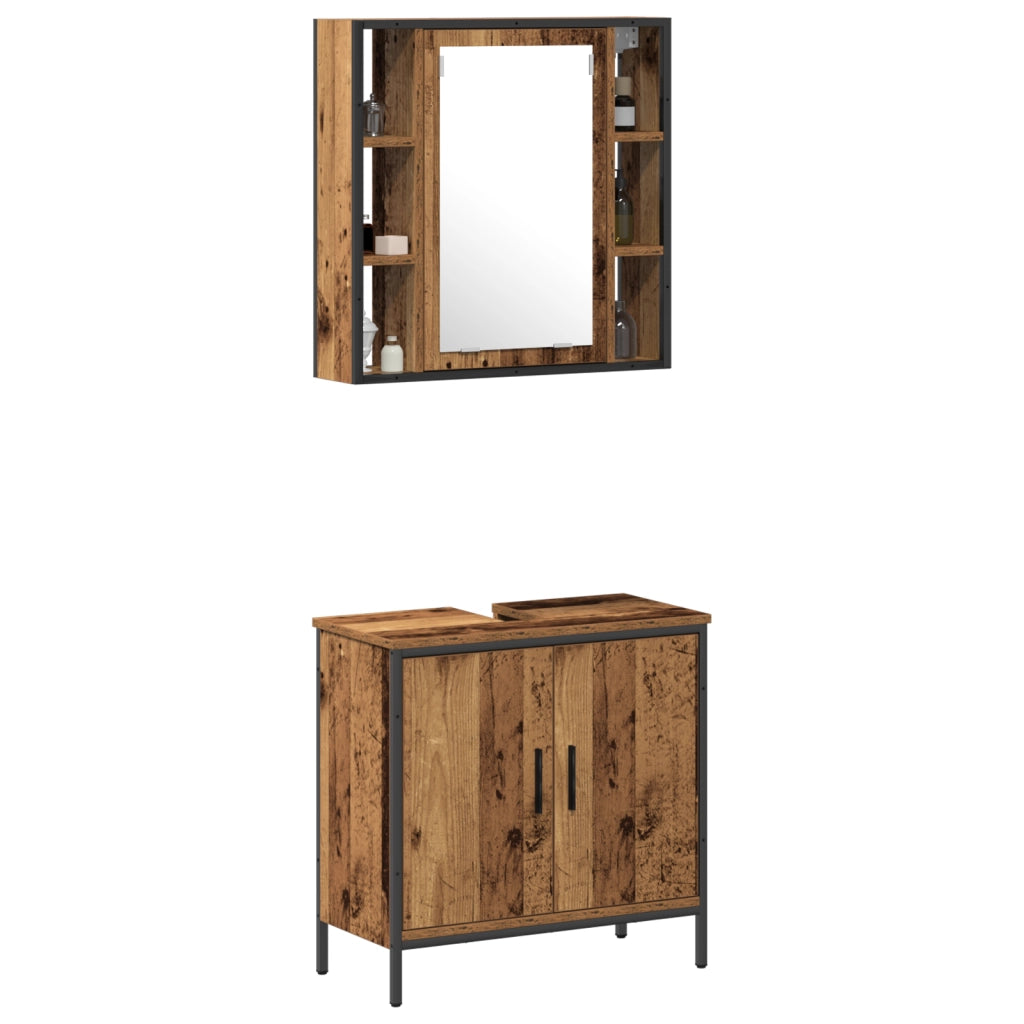Set di mobili da bagno 2 Pezzi Legno Antico Legno Ingegnerizzato