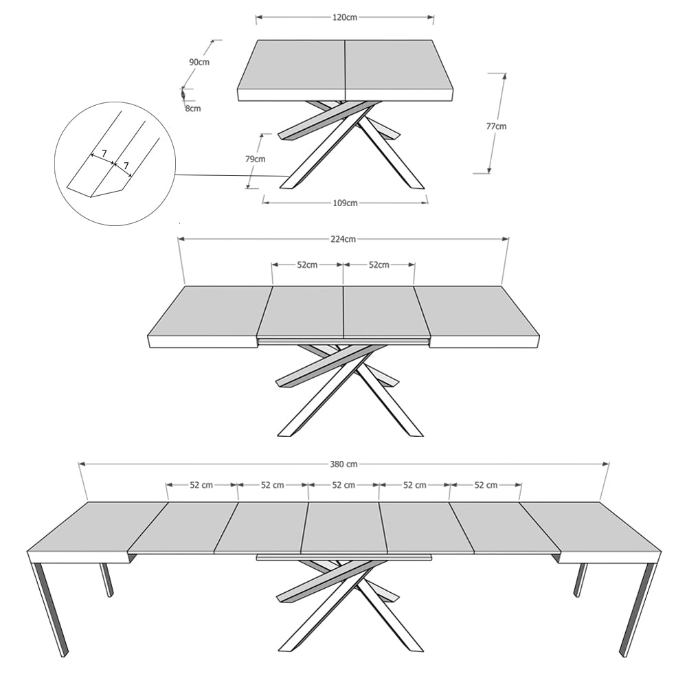 Tavolo Allungabile 120/380x90 cm Volantis Bianco Frassino Gambe Multicolore 4/B