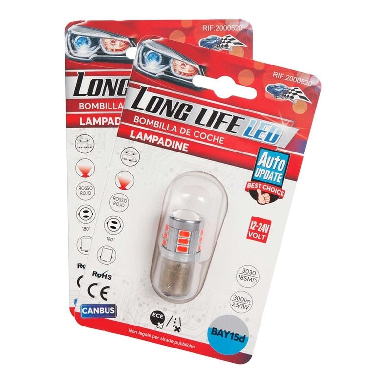 2 Pezzi Lampada LED BAY15D S25 P21/5W 18 SMD 3030 12V 24V 300lm 1W/2.5W Doppio Filamento Rosso Piedi Sfalsati 45mm