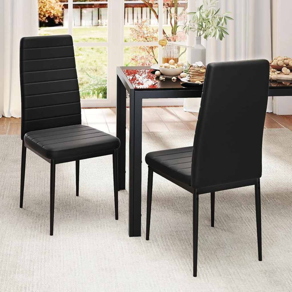 Set di 4 sedie da pranzo, schienale alto e seduta con imbottitura, sedie da cucina rivestite in pelle artificiale, struttura in metallo, portata fino a 150 kg, per sala da pranzo e ristorante