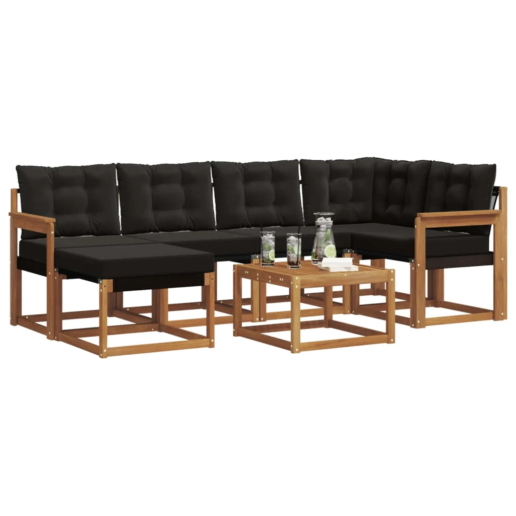 Set di divani da esterno con cuscino 7 pcs Naturale e Nero 3368851