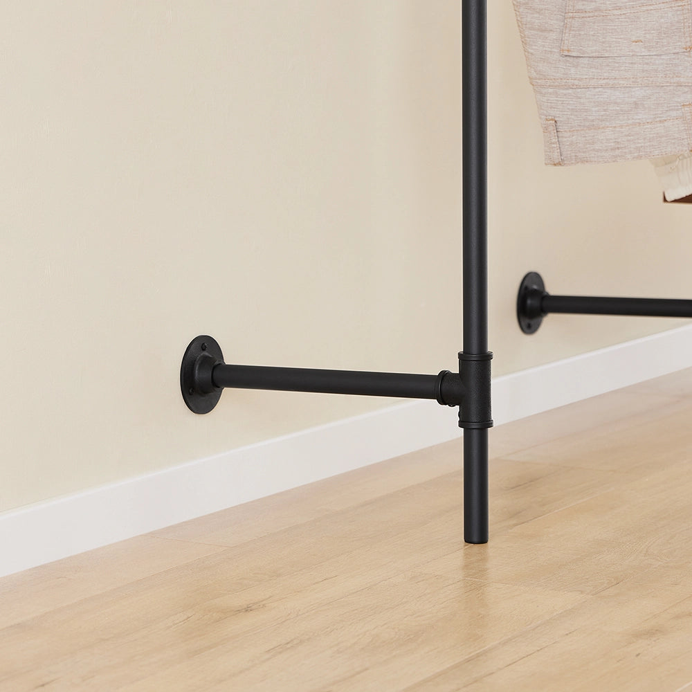 SoBuy appendiabiti da parete industriale, rack tubolare fisso con 3 barre & 3 ripiani in MDF, armadio aperto pesante salvaspazio, nero industriale KLS18-SCH