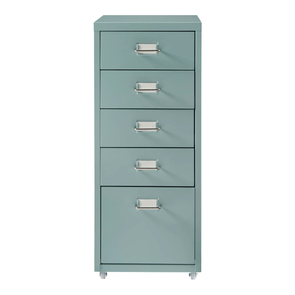 Mobiletto da ufficio mobile contenitore su ruote con 5 cassetti 69 x 28 x 41 cm verde menta 03_0009108