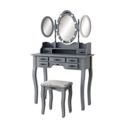Vicco Tavolo da toilette Grigio 90 cm con illuminazione e sgabello