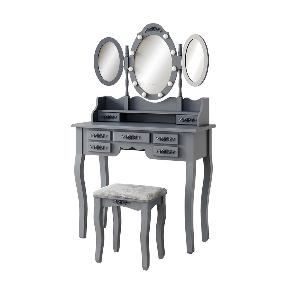 Vicco Tavolo da toilette Grigio 90 cm con illuminazione e sgabello