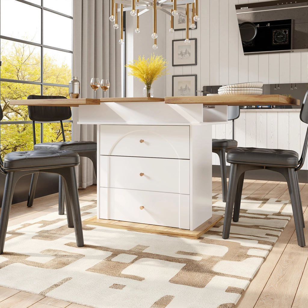 TAVOLO Allungabile 110-140x80x75 cm MDF Bianco e Naturale