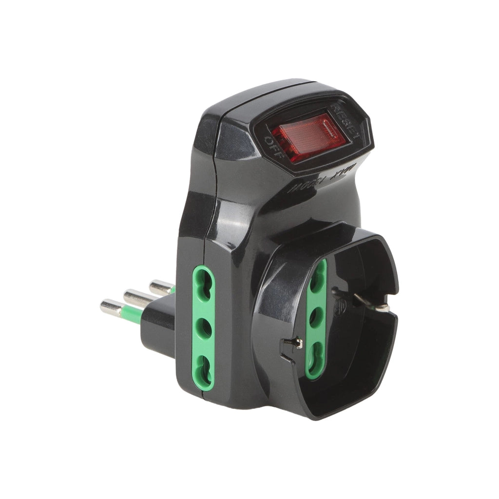 Adattatore Triplo con Protezione Sovraccarico Spina 2P+T10A Fanton Nero